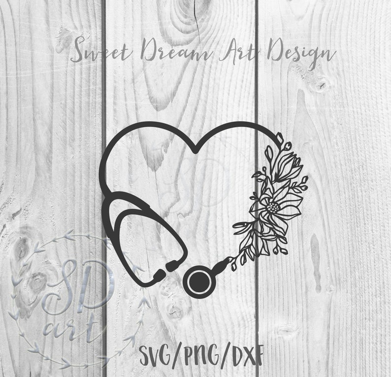 Download Heart Stethoscope with flowers SVG Heart Stethoscope svg ...