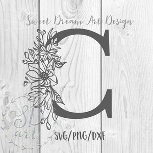 Floral letter C svg, Monogram letter svg, Decorative Initial svg, Flower C font svg, Monogram font svg, Floral alphabet svg, Floral monogram