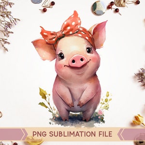 Pig with Bandana png, Little pig png, Cute pig png, Bandana pig png,Funny Piggy png , Cute piggy png, cute Animals png, Sublimation Digital