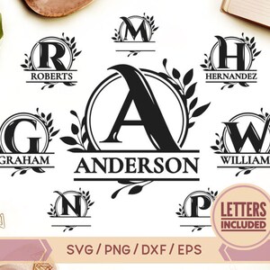 Family Monogram svg, Split Monogram, Monogram Frame Alphabet, Last Name svg, Initial Monogram, Floral Monogram Letters svg, png