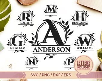 Monograma familiar svg, Monograma dividido, Alfabeto de marco de monograma, Apellido svg, Monograma inicial, Letras de monograma floral svg, png