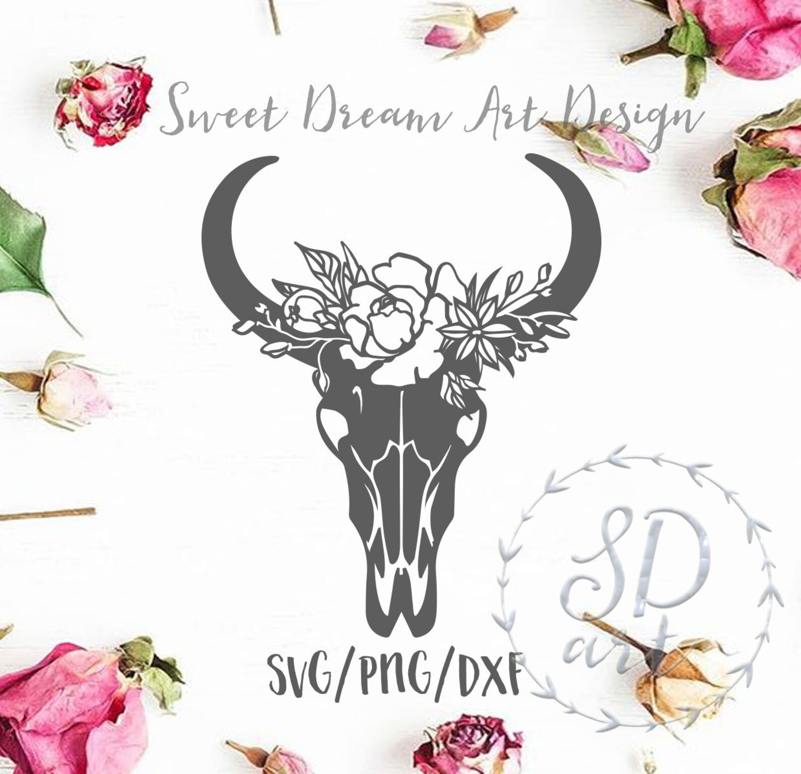 Bull Skull With Flowers Svg Floral Bull Skull Svg Flowers - Etsy