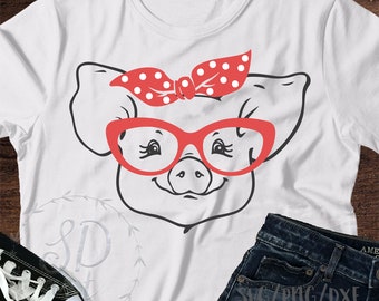 Cute Pig with Bandana svg, Cute pig svg, Bandana pig svg,Pig with bandana svg,Funny Pig svg with glassses , Cute Animals svg, Cute svg