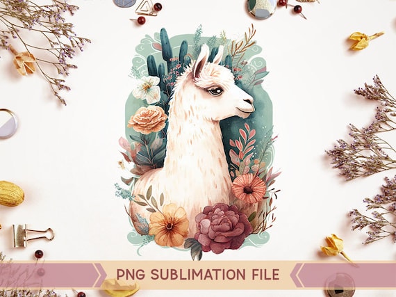 Floral cute llama in watercolor t-shirt design for sublimation