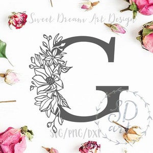 Letra G floral svg, Letra monograma svg, Inicial decorativa svg, Fuente G de flor svg, Fuente monograma svg, Alfabeto floral svg, Monograma floral