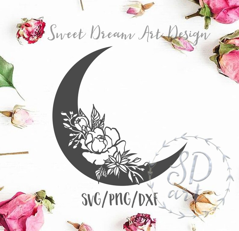 Download Floral moon svg Moon with flowers svg Moon flowers svg | Etsy