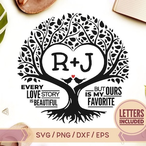 Arbre d'amour SVG, SVG de la Saint-Valentin, arbre d'amour de la Saint-Valentin SVG, SVG arbre chérie, Saint-Valentin Png, oiseaux d'amour, Svg anniversaire
