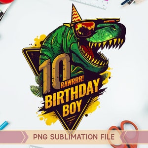 10º aniversário T-rex png, 10º aniversário T-rex png, décimo aniversário de dinossauro png, décimo aniversário png, dinossauro aniversário menino png, Dino png