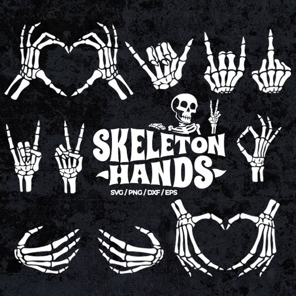 Skeleton Hands svg Bundle, Halloween Skeleton Hands svg bundle,Halloween Skeleton Hand sings,Rock Han sing,skeleton peace sign,middle finger