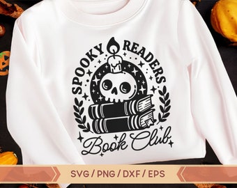 Spooky Readers Book Club Svg, Retro Halloween Book Club Svg, Book With Skull Svg, Book Lover Svg, Gothic Book Svg, Skull on Book, Halloween