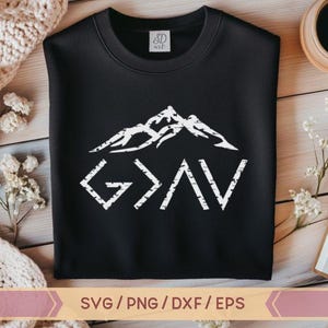 God is groter dan de hoogte- en dieptepunten svg-bestand God is groter svg-bestand God SVG christelijke SVG religieuze SVG berg Svg silhouet God Svg