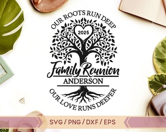 Albero della Riunione di Famiglia in formato SVG, Le nostre radici sono profonde in formato SVG, File SVG per la Riunione di Famiglia per Cricut, Design per maglietta della Riunione di Famiglia, Albero della Riunione di Famiglia 2025 in formato PNG