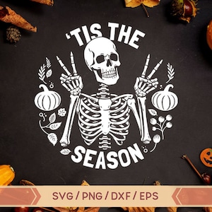 Tis la stagione SVG, Segno di pace scheletro in formato SVG, Scheletro divertente in formato SVG, Scheletro di Halloween in formato SVG, Stagione di zucca in formato SVG, Scheletro gotico Segno di pace in formato SVG