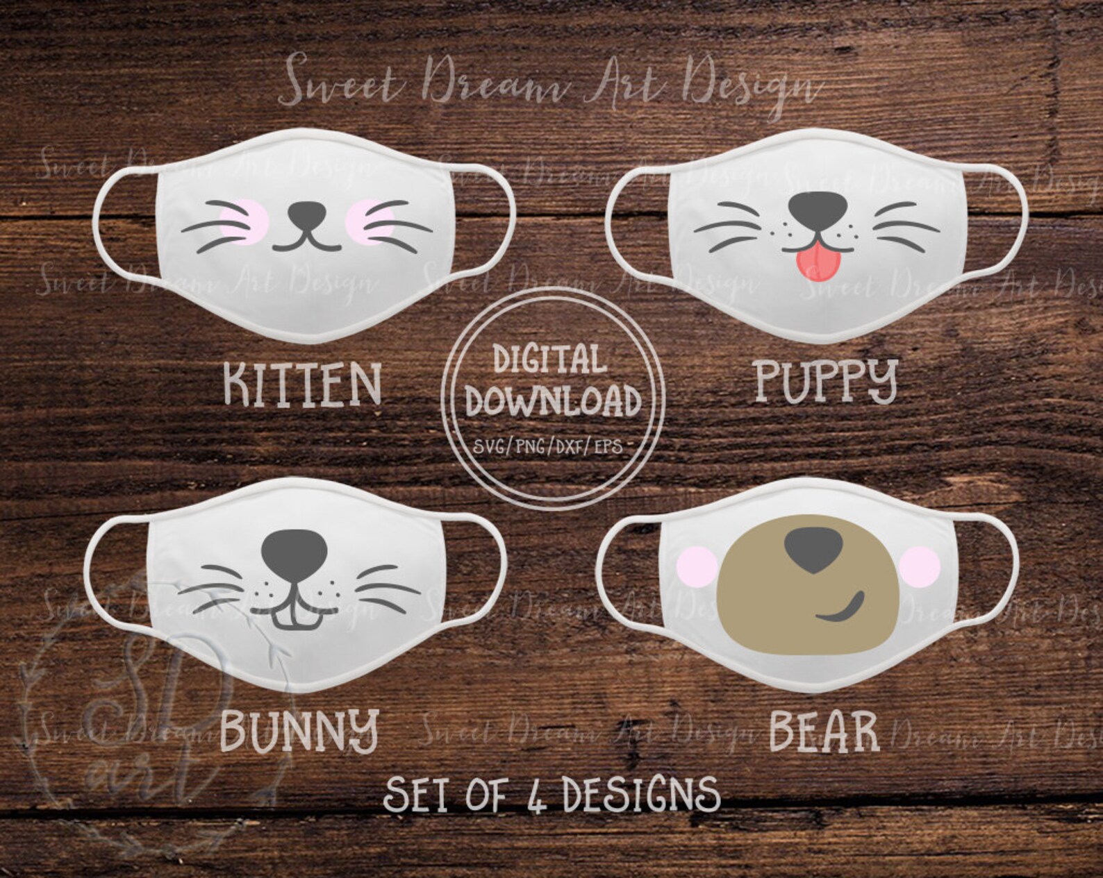 Cute Animal Face Masks Svg Kids Face Masks Svg Funny Designs Etsy