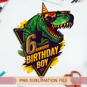 6to cumpleaños de dinosaurio png, cumpleaños t-rex png, sexto cumpleaños de dinosaurio png, dinosaurio cumpleaños niño png, dino png, t-rex cumpleaños png, tee rex