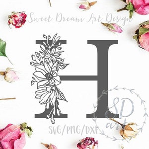 Letra floral H svg, Letra monograma svg, Inicial decorativa svg, Fonte flor H svg, Fonte monograma svg, Alfabeto floral svg, Monograma floral