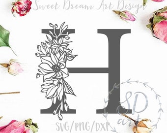 Floral letter H svg, Monogram letter svg, Decorative Initial svg, Flower H font svg, Monogram font svg, Floral alphabet svg, Floral monogram