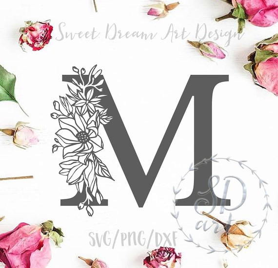 Floral Letter M Svg Monogram Letter Svg Decorative Initial 