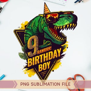 9e anniversaire T-rex png, 9e anniversaire T-rex png, huitième anniversaire de dinosaure png, neuvième anniversaire garçon png, dinosaure anniversaire garçon png, Dino png