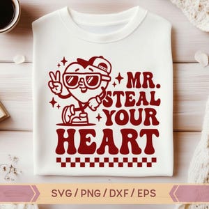 Sr. Roba tu corazón Svg, San Valentín retro, San Valentín para niños svg, Gorra de béisbol para niños San Valentín svg, San Valentín para niños a cuadros svg, Corazones retro svg