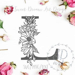 Bloemen letter L svg, monogram letter svg, decoratieve eerste svg, bloem L lettertype svg, monogram lettertype svg, bloemen alfabet svg, bloemen monogram