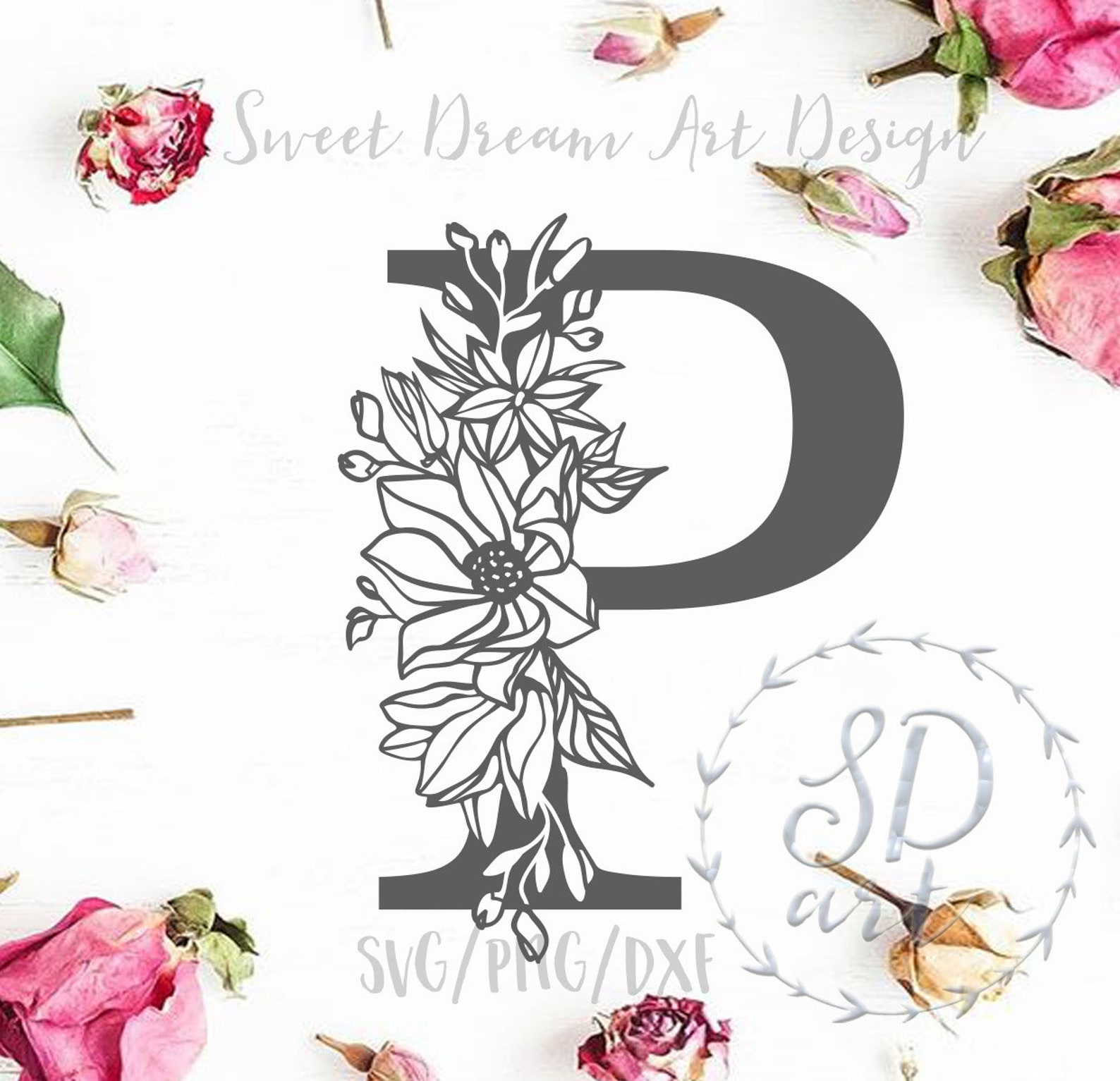 Download Floral letter P svg Monogram letter svg Decorative Initial | Etsy