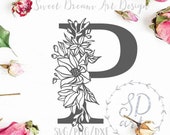 Floral letter P svg, Monogram letter svg, Decorative Initial svg, Flower P font svg, Monogram font svg, Floral alphabet svg, Floral monogram
