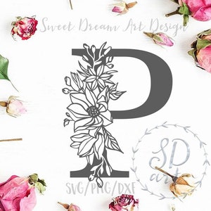 Blumenbuchstabe P svg, Monogramm Buchstabe svg, dekorative Initials svg, Blumen P-Schrift svg, Monogramm Schrift svg, Blumenalphabet svg, Blumenmonogramm