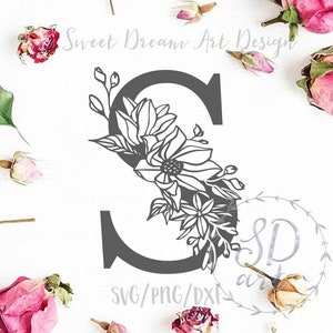 Bloemen letter S svg, monogram letter svg, decoratieve eerste svg, bloem S lettertype svg, monogram lettertype svg, bloemen alfabet svg, bloemen monogram