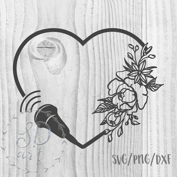 Heart ultra sound transducer with flowers SVG, Heart ultra sound transducer svg file, Medical Assistant svg, Nurse svg, Cricut, Silhouette