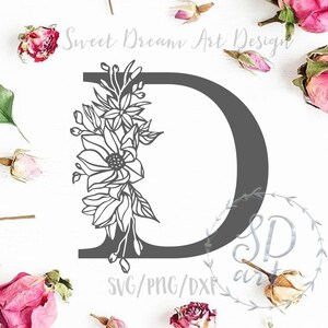 Letra floral D svg, letra monograma svg, inicial decorativa svg, fuente flor D svg, fuente monograma svg, alfabeto floral svg, monograma floral