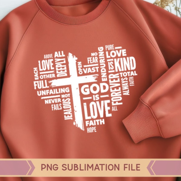 God is Love png, Bible Verse png, Easter png, God png, Jesus png, Christian png, Faith png, Word Heart Cross Valentine's Day, Sublimation