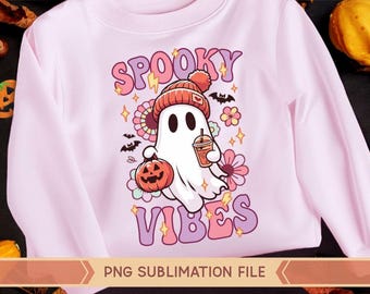 Spooky Vibes png, spookkoffie png, spook png, retro halloween, spookachtig png, retro spook, spookachtig spook met hoed png, bougiespook met koffie
