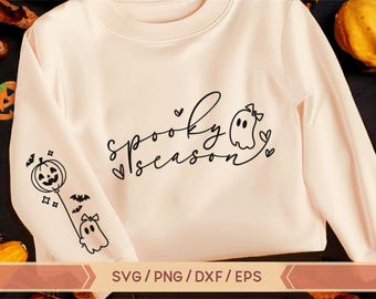 Spooky season svg, Ghost SVG, Ghost with pumpkin balloon, Cute Ghost svg, Retro Halloween, Spooky Svg, Happy Halloween Svg, design on sleeve