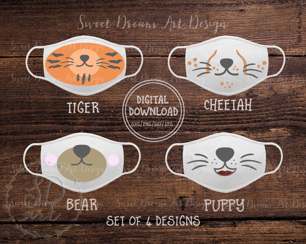 Cute Animal Face Masks Svg Kids Face Masks Svg Funny Designs Etsy