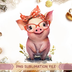 Pig with Bandana and glasses png, Little pig png, Cute pig png,Funny Piggy png , Cute piggy png, cute Animals png,Sublimation Digital design