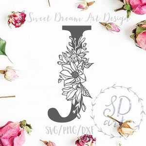 Blumenbuchstabe J svg, Monogramm Buchstabe svg, dekorative Initials svg, Blumen J-Schrift svg, Monogramm Schrift svg, Blumenalphabet svg, Blumenmonogramm