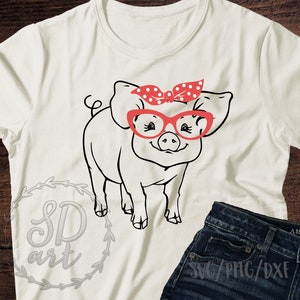 Pig with Bandana and glasses svg, Pig svg, Cute pig svg, Bandana pig svg,  Pig with bandana svg, Funny Pig svg, Cute animals svg, Cute svg