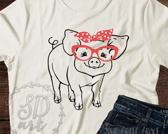 Pig with Bandana and glasses svg, Pig svg, Cute pig svg, Bandana pig svg,  Pig with bandana svg, Funny Pig svg, Cute animals svg, Cute svg