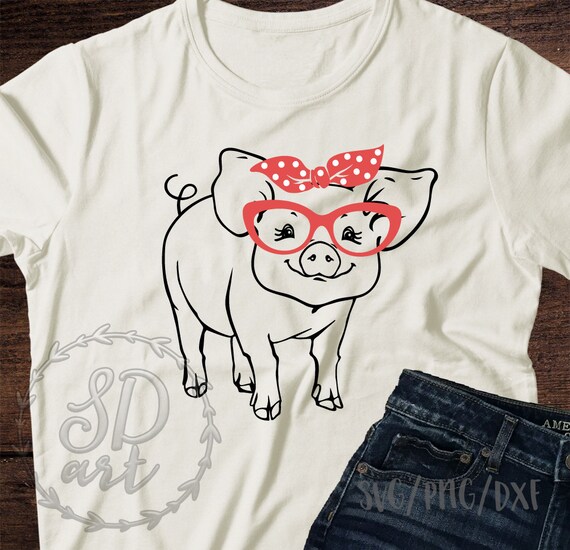 Pig With Bandana And Glasses Svg Pig Svg Cute Pig Svg Etsy