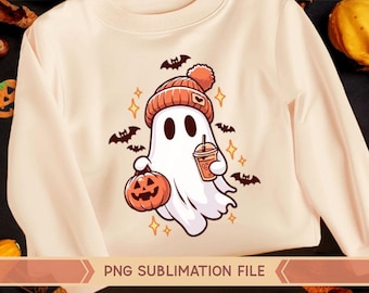 Spook png, spookkoffie png, grappig spook, retro halloween, spookachtig png, retro spook, spookachtig spook met hoed png, bougiespook met koffie