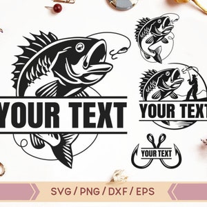 Pêche svg, svg pêche à l'achigan, pêcheur attrapant du poisson SVG, pêche nom monogramme svg, svg hameçon, poisson svg, svg bundle de pêche, png