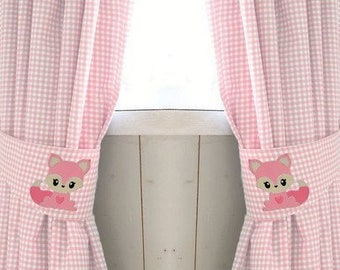 Gardine fox baby Vichy Karo pink light blue curtain wildlife curtains with refiner baby room curtains baby fox children's children