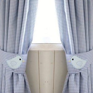 Vorhang Gardine Curtain Vögelchen Schal Vichy Karo hellblau Kinderzimmer Babyzimmer Fensterdeko Vorhänge Vogel Baumwolle Bild 10