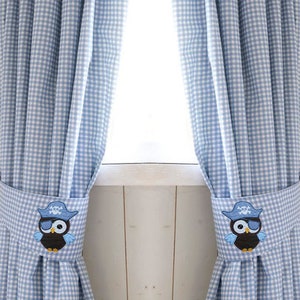Gordijn piraten uil Vichy Karo licht blauw Gardine gordijnen met raffinaderij kwekerij babykamer gordijnen kinderen uil