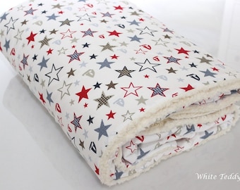 Babydecke, Teddyfell, Sterne bunt, Kuscheldecke, Teddyfell, Wiegendecke, Maxi Cosi Decke, Kinderwagendecke, stars, personalisiert