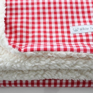 Warme Kuscheldecke XXL Vichy Karo rot/weiss Tagesdecke Decke Sofadecke Bettüberwurf Teddyfell Baumwolle Bild 1