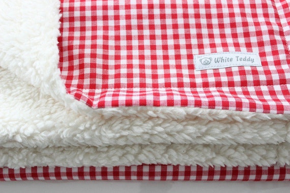 Warme Kuscheldecke XXL Vichy Karo rot/weiss Tagesdecke Decke Sofadecke Bettüberwurf Teddyfell Baumwolle
