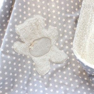 baby blanket, teddy fur, stars, grey, teddy, name, cuddly blanket, bear, children&#39;s blanket, stroller blanket, cradle blanket, maxi cosi, personalized