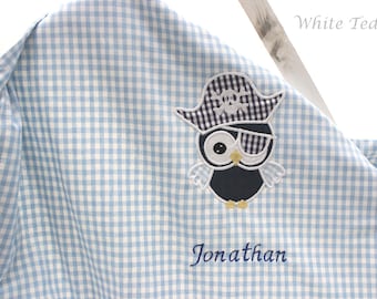 Baby deken, uil, piraat uil, bos dieren, dieren, Teddy bont, Vichy Plaid blauw, Owl liefde, kind deken, kinderwagen deken, Maxi Cosi deken